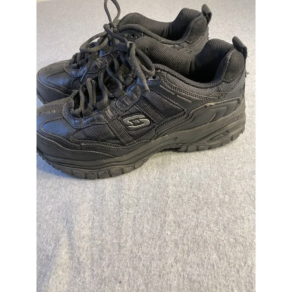 Black PU leather‎ relaxed fit men work safety steel toe shoes size 7 Skechers